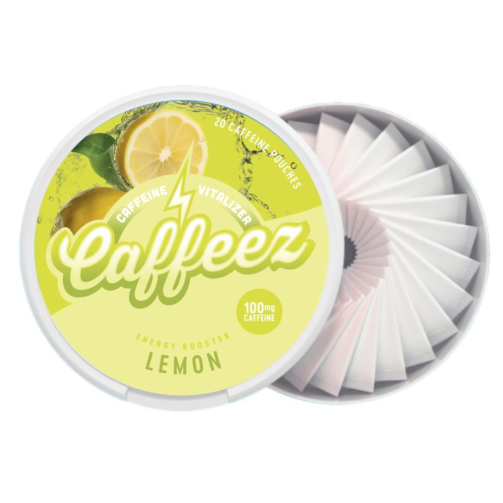 CAFFEEZ VITALIZER CAFFEINE - Energy Pouches | Caffeine Pouches | 50mg Natural Caffeine | 250mg Guarana | 0 Calories | 0 Sugar | 20 Pouches Per Can | 1 Tin or 1 Sleeve (1 Tin, Lemon)