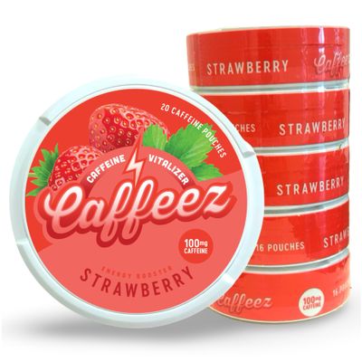 CAFFEEZ VITALIZER CAFFEINE - Energy Pouches | Caffeine Pouches | 50mg Natural Caffeine | 250mg Guarana | 0 Calories | 0 Sugar | 20 Pouches Per Can | 1 Tin or 1 Sleeve (Sleeve (5 Tins), Strawberry)