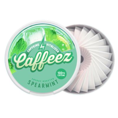 CAFFEEZ VITALIZER CAFFEINE - Energy Pouches | Caffeine Pouches | 50mg Natural Caffeine | 250mg Guarana | 0 Calories | 0 Sugar | 20 Pouches Per Can | 1 Tin or 1 Sleeve (1 Tin, Spearmint)