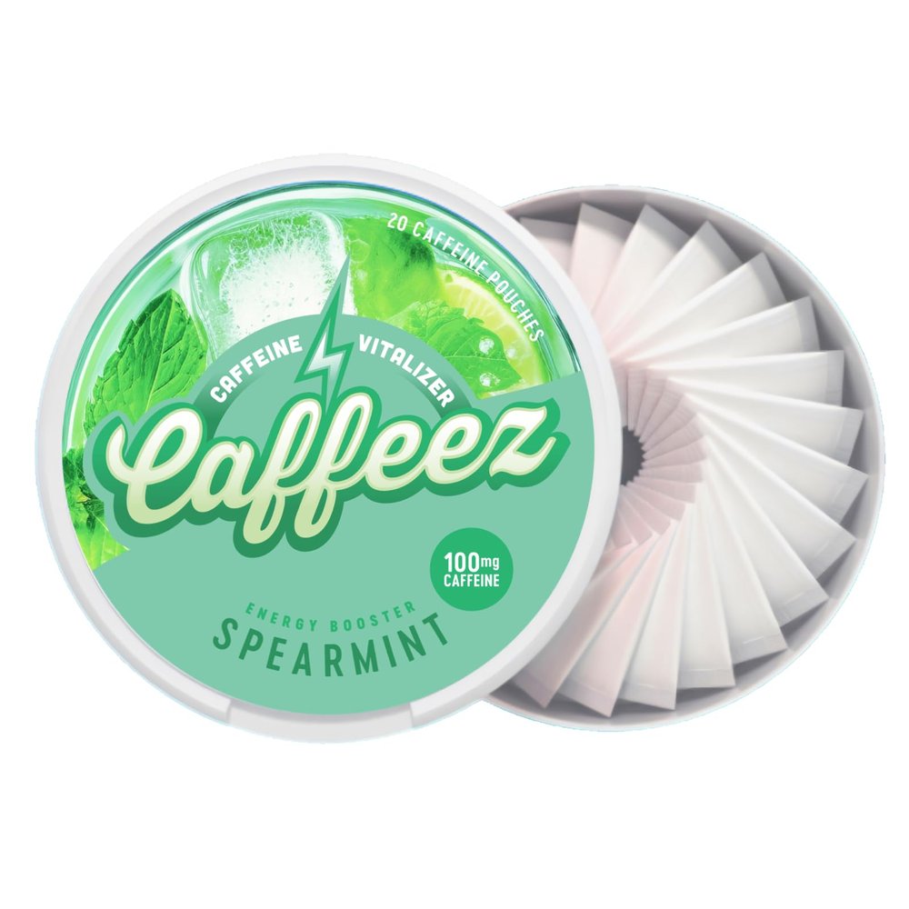 CAFFEEZ VITALIZER CAFFEINE - Energy Pouches | Caffeine Pouches | 50mg Natural Caffeine | 250mg Guarana | 0 Calories | 0 Sugar | 20 Pouches Per Can | 1 Tin or 1 Sleeve (1 Tin, Spearmint)