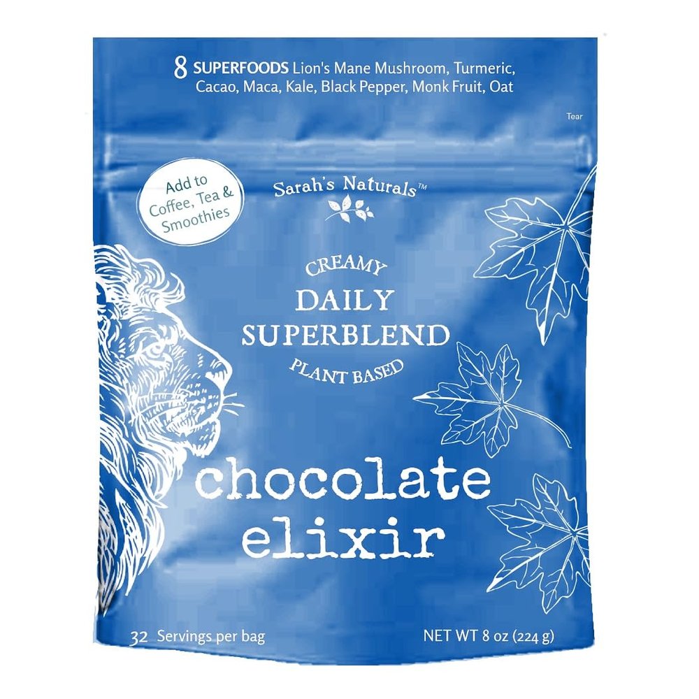 Non-Dairy Superfood Blend for Coffee, Tea & Smoothies | Oat Based | Add to Hot or Cold Beverages | Naturally Sweetened with Maple Sugar (8 Ounces, Chocolate Elixir)