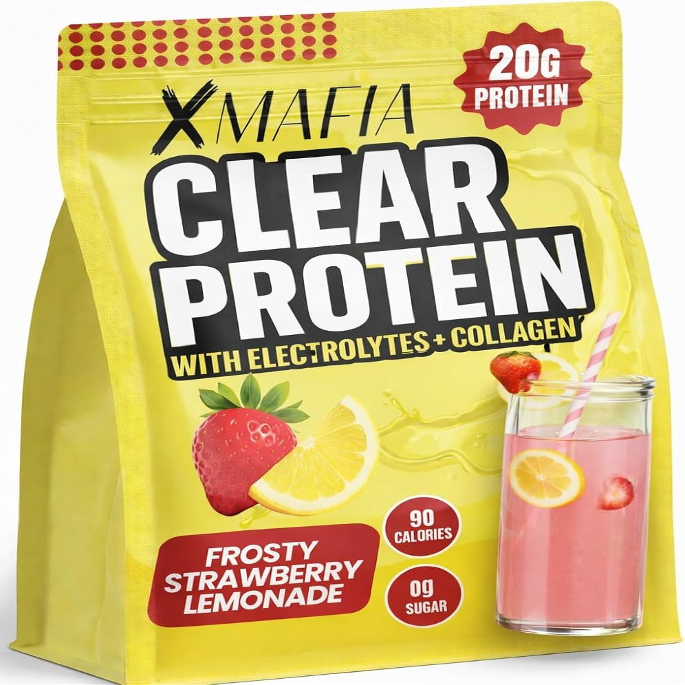 Clear Whey Protein Isolate Powder 20g Protein, 4g Electrolytes + Collagen Peptides, Zero Sugar, Refreshing Light Protein Drink Water, Whey Powder Protein Shake, Lactose Free Strawberry Lemonade