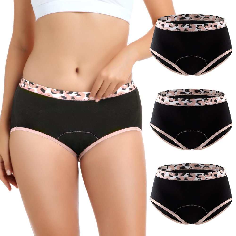 Carer Washable Incontinence Underwear for Women, 150ml Front & Back Absorbency, 5-Layer Leakproof Protection, Soft & Breathable Regular Briefs, Reusable High-Waisted Panties 3-Pack, Black, X-Large