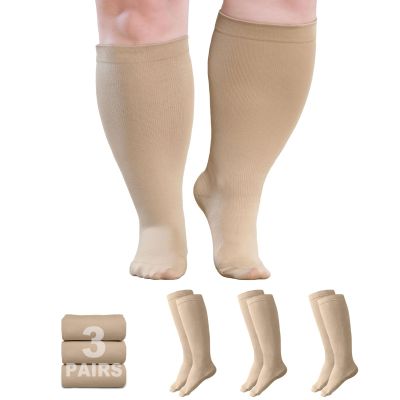 AMITOFO Plus Size Compression Socks 20-30mmHg Wide Calf for Men Women, Extra Large Compression Stockings Support for Running, Travel, Nurses, Pregnancy (3 Pairs)