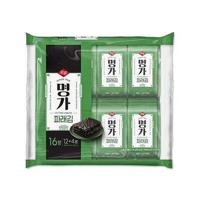 Korean Seaweed Snack Parae Gim, Roasted Green Laver Sheets 0.14oz (Pack of 12)