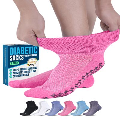 Doctor's Select Non Slip Diabetic Socks for Men & Women - 6 Pairs | Black, White, Gray, Light Gray, Tan, Brown | No Slip Socks Men | Grip Socks for Yoga, Pilates, Barre