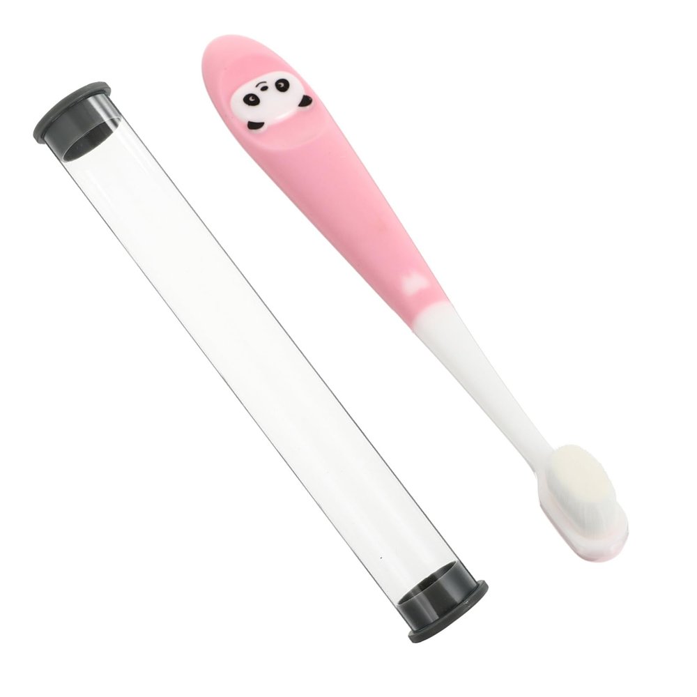 LALADEFIEE Soft Bristle Toothbrush for Ages with Ultra Fine High Density Bristles Gentle Gums and Enamel Adorable Pink Panda Design with Storage Bucket for Easy Mouth Care