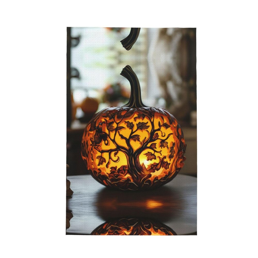 Pumpkin Carving lamp Waffle Kitchen Towel, Ultra Soft Absorbent Reusable Cleaning Tea Towels 16x 26,