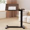 Pneumatic Mobile Standing Desk Laptop Bedside Table Multi-Purpose Overbed Table with Swivel Hidden Wheels Adjustable Height, for Bedroom, Living Room, Office(Brown) view 1