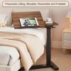 Pneumatic Mobile Standing Desk Laptop Bedside Table Multi-Purpose Overbed Table with Swivel Hidden Wheels Adjustable Height, for Bedroom, Living Room, Office(Brown) view 2