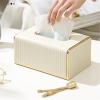 Modern Light Luxury Tissue Holders Leather Napkin Facial Dispenser Home Decor For Bathroom Kitchen Bedroom Office Tabletop(Gris) view 3