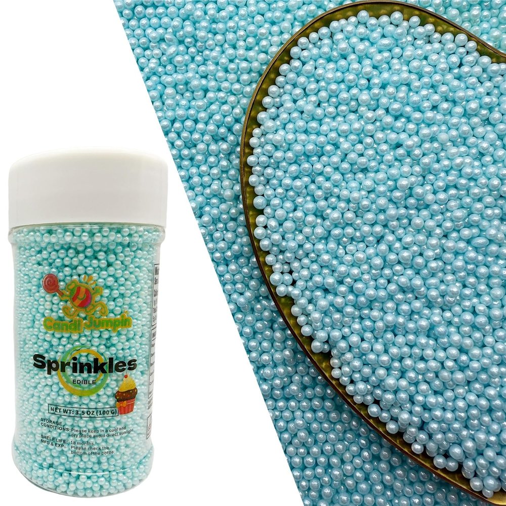 CandiJumpin 2mm Edible Light Blue Pearls, Baby Blue Nonpareils Sprinkles Small Pearl Sprinkles for Cake Decorating Mini Sugar Pearls for Baking Baby Shower Party Wedding Christmas Supplies 3 OZ