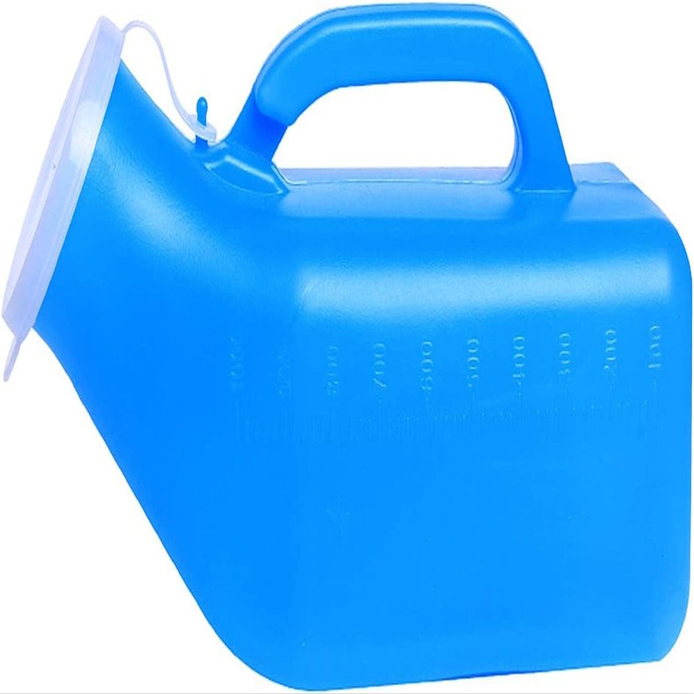 DSWMY Urinal Bottles for Men,Male Blue Plastic 1L Snap On Lid Handle