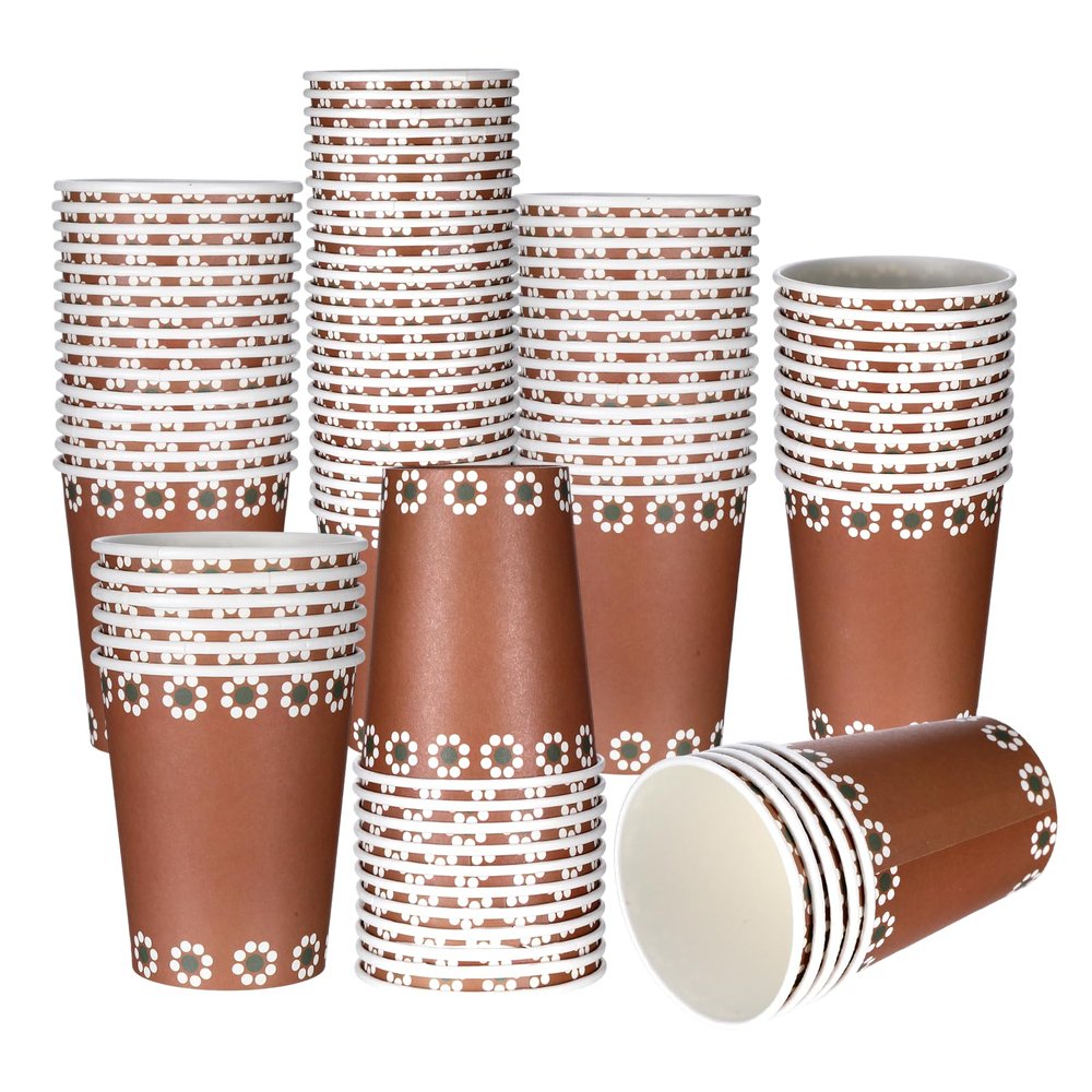 100Pcs Copas De Barro Mexicanas Disposable Paper Cups, 9 Oz Terracotta Flower Clay Disposable Mexican Cups, Mexican Party Decorations Cantaritos De Barro Mexicanos Cup, Cielito Lindo Party Decoration