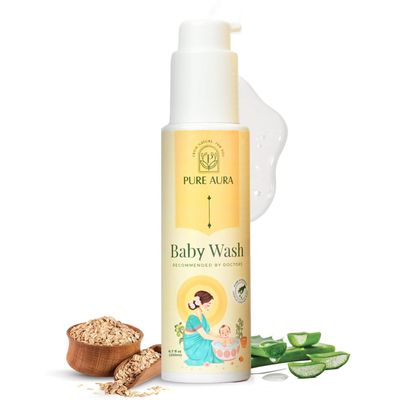Pure Aura Baby Body Wash 200ml | Infused with 12 Ayurvedic Herbs | Tear-Free & Gentle Formula | Natural Hydration for Babys Skin | Doctors Recommended | Vegan, Cruelty-Free | Safe for Newborns & Kids