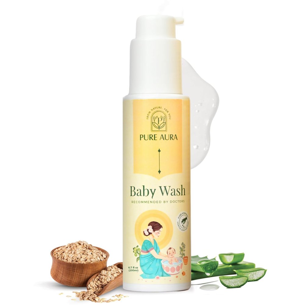Pure Aura Baby Body Wash 200ml | Infused with 12 Ayurvedic Herbs | Tear-Free & Gentle Formula | Natural Hydration for Babys Skin | Doctors Recommended | Vegan, Cruelty-Free | Safe for Newborns & Kids