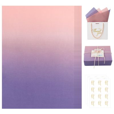ARPOVIST 60 Sheets Pink and Purple Gradient Tissue Paper Bulk with Stickers, Gift Wrapping Tissue Paper for Gift Bags, Crafts, Flowers, Party and Holiday Packaging, 20 x 14 Inches