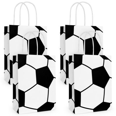 Lemicin 12 Pack Soccer Goodie Bags for Kids Soccer Gift Favors Paper Bags with Handle Treat Party Favors Bag Snack Treat Holders Kraft Paper Bag for Birthday Party Supplies Decorations