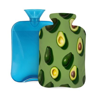 Hot Water Bottle with Soft Cover, Avocado Cute Fruits Pattern 2L Hot and Cold Water Bag for Hand Feet Warmer, Shoulder Pain Relief,Menstrual Cramps