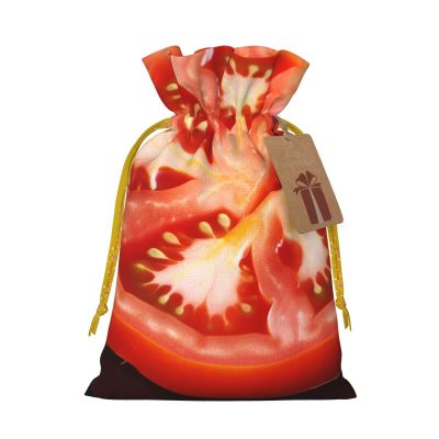 KKLWEGU Tomato Slice Christmas Drawstring Gift Bags Reusable Christmas Wrapping Bag W/Tags 8.3x11.8 Inch Xmas Treat Pouch Goody Bags Candy Treat Bag For Xmas Holiday Presents Party Favor
