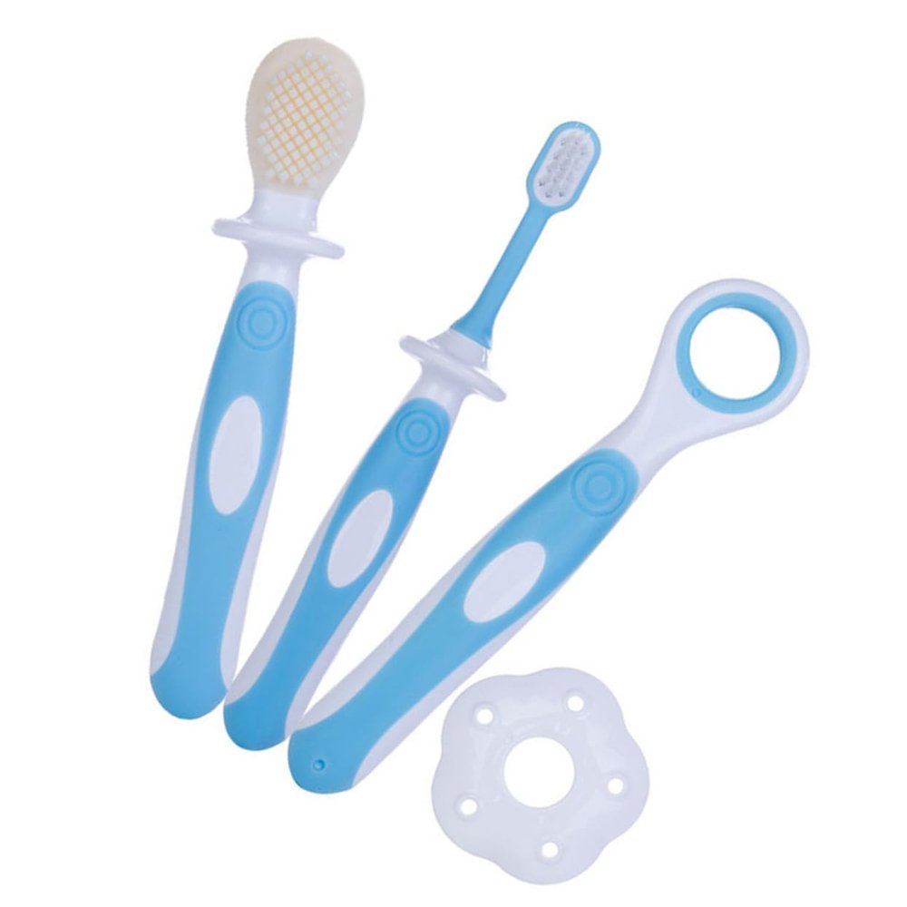 COLLBATH Silicone Toothbrush for Soft Bristles and Tongue Cleaner Anti-Slip Grip Gentle Oral Care Kit for Teeth and Gum Massage Blue