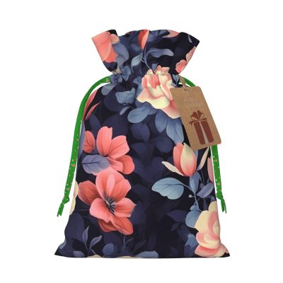 KKLWEGU Vintage Floral Christmas Drawstring Gift Bags Reusable Christmas Wrapping Bag W/Tags 4.7x6.9 Inch Xmas Treat Pouch Goody Bags Candy Treat Bag For Xmas Holiday Presents Party Favor