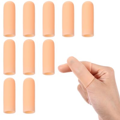 10 Pcs Silicone Finger Protectors, Gel Support Cots Sleeves Finger Covers Thumb Guard Fingers Bandages for Pain Relief, Cracking Fingers, Blisters, Thumb Guard and Fingertip Protection (Skin Color)