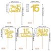 30 Pack 15th Birthday Cupcake Toppers Glitter Fifteen Cheers to 15 Cupcake Picks Hello 15 Cake Decorations for Happy 15th Birthday Anniversary Party Supplies Gold view 2