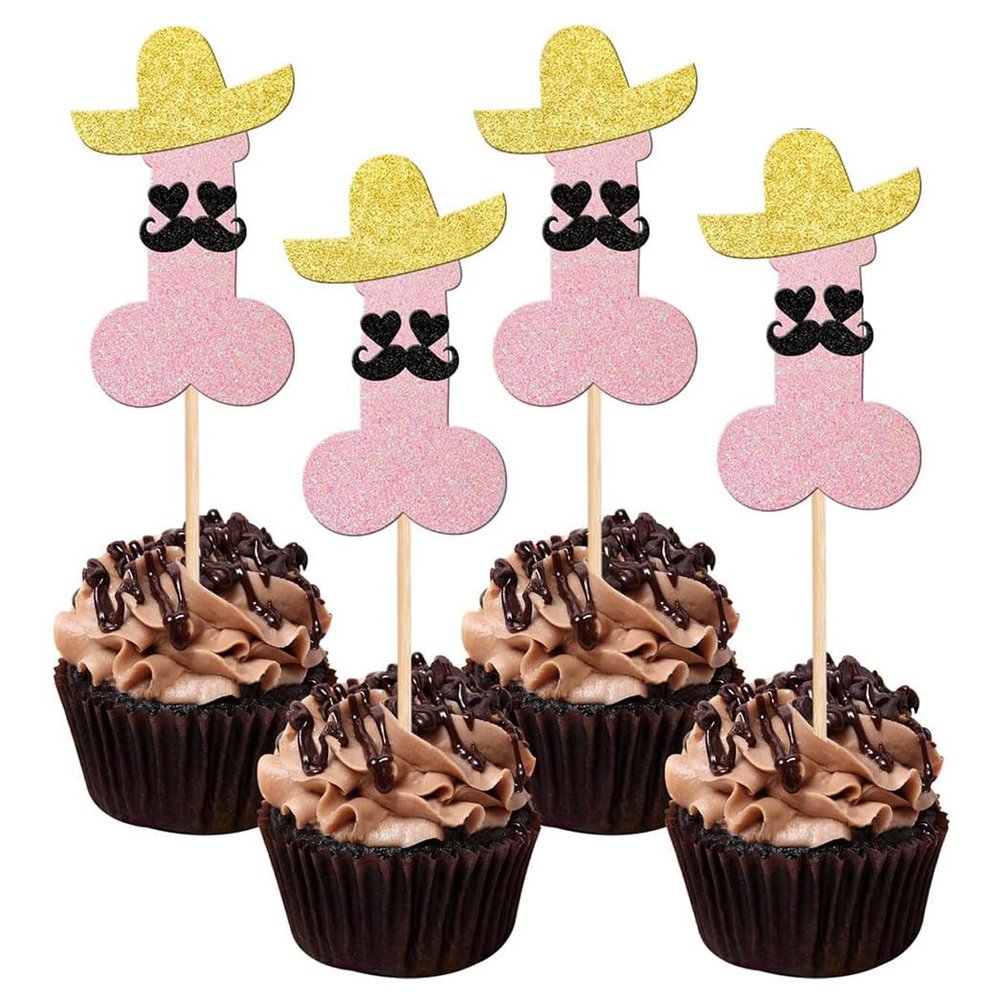 12 Pcs Prank Bachelorette Party Cake Cupcake Topper Decoration Gender Glitter Pick for Hen Bridal Shower Engagement Supplier Favor Game Tool Decor Set Y33