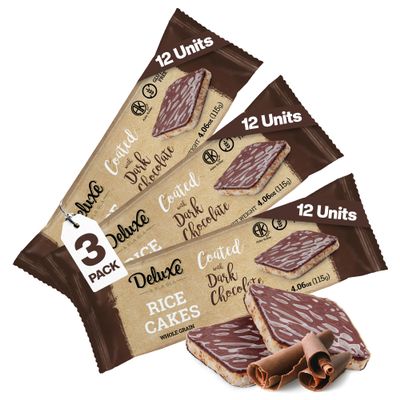 Deluxe & Bla Bla Dark Chocolate Rice Cakes,Kosher Certified Dairy Free,Gluten Free,Nuts Free,Vegan Snack (Dark Chocolate) Pack Of 3