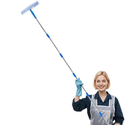 2-in-1 High Reach Window Cleaner Kit - Aluminum Alloy Glass Cleaning Tool with Extension Pole for Skylights & Tall Windows, Portable 29.5ft Washing System