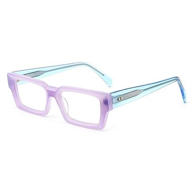 BETSION Rectangle Eyeglasses Frames, Unisex Classic Retro Wide Rim Square, Black Plastic, Anti-Glare Blue Light Blocking Glasses (Pink Blue C3, Clear Lens)