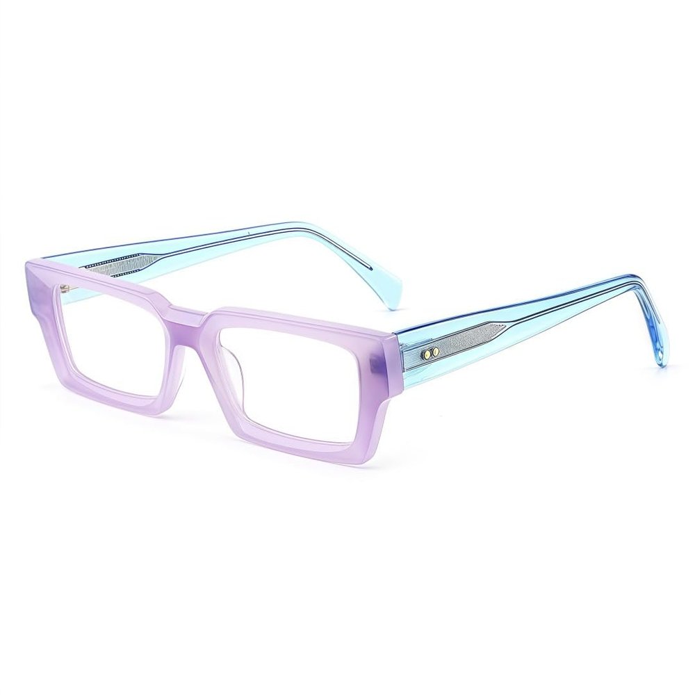 BETSION Rectangle Eyeglasses Frames, Unisex Classic Retro Wide Rim Square, Black Plastic, Anti-Glare Blue Light Blocking Glasses (Pink Blue C3, Clear Lens)