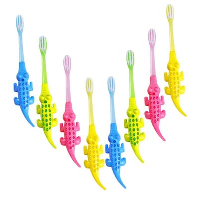 COOLHIYA 8Pcs Toothbrush with Soft Bristles Short Neck Safe PP Material Cartoon Animal Design for Tooth Care Training and Gentle Cleaning Random Color