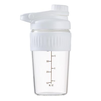 16oz Small Glass Shaker Bottle, 4 Pack Borosilicate Glass Protein Powder Gym Workout Small Shaker Cup Mixes for Protein Mixes with Blending Ball (B-WHITE, 4)