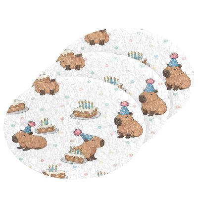 KOCOART Capybara Birthday Cake Pattern Dish Scrub Sponges Kitchen Non Scratch Reusable Compressed Cellulose Sponge Hanging for Household Cleaning Washing Dishes Pots and Pans 3 Pack