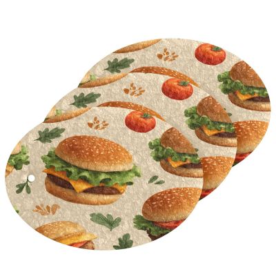 KOCOART Burger Pattern with Vegetables Dish Scrub Sponges Kitchen Non Scratch Reusable Compressed Cellulose Sponge Hanging for Household Cleaning Washing Dishes Pots and Pans 3 Pack