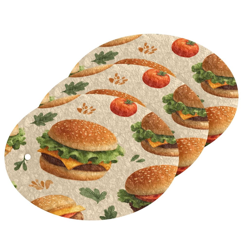 KOCOART Burger Pattern with Vegetables Dish Scrub Sponges Kitchen Non Scratch Reusable Compressed Cellulose Sponge Hanging for Household Cleaning Washing Dishes Pots and Pans 3 Pack