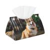 Dog Corgi Tissue Box Cover PU Leather Rectangular Tissue Box Holder Modern Decorative Tissue Cover Facial Paper Organizer Dispenser for Home, Car, Hotel, Office view 1