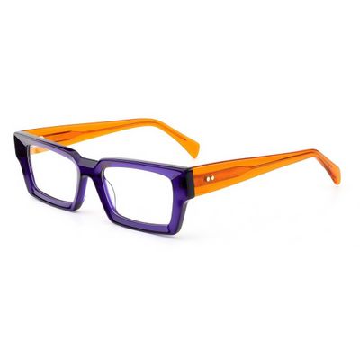 BETSION Rectangle Eyeglasses Frames, Unisex Classic Retro Wide Rim Square, Black Plastic, Anti-Glare Blue Light Blocking Glasses (Purple Orange C6, Clear Lens)
