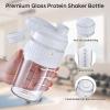 16oz Small Glass Shaker Bottle, 2 Pack Borosilicate Glass Protein Powder Gym Workout Small Shaker Cup Mixes for Protein Mixes with Blending Ball (B-WHITE, 2) view 2
