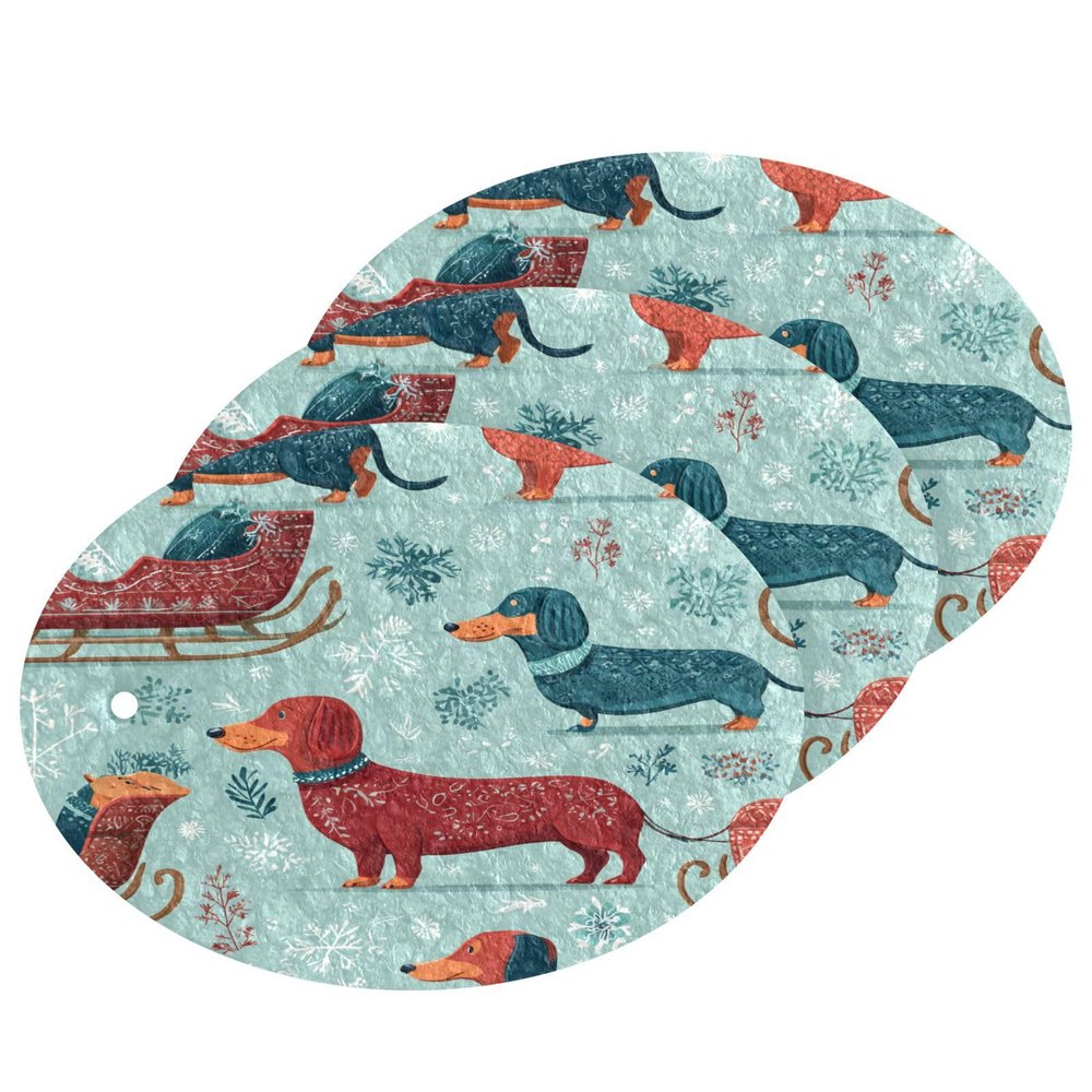KOCOART Christmas Dogs on Sleigh Dish Scrub Sponges Kitchen Non Scratch Reusable Compressed Cellulose Sponge Hanging for Household Cleaning Washing Dishes Pots and Pans 3 Pack