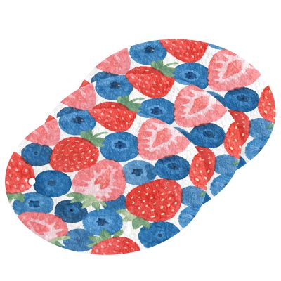KOCOART Berry Pattern with Red Blue Dish Scrub Sponges Kitchen Non Scratch Reusable Compressed Cellulose Sponge Hanging for Household Cleaning Washing Dishes Pots and Pans 3 Pack