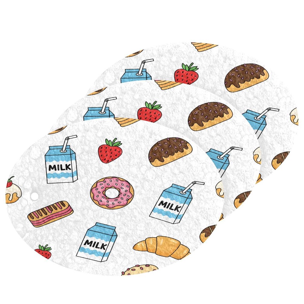 KOCOART Sweet Treats and Milk Prints Dish Scrub Sponges Kitchen Non Scratch Reusable Compressed Cellulose Sponge Hanging for Household Cleaning Washing Dishes Pots and Pans 3 Pack