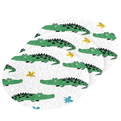 KOCOART Crocodile Pattern with Flowers Dish Scrub Sponges Kitchen Non Scratch Reusable Compressed Cellulose Sponge Hanging for Household Cleaning Washing Dishes Pots and Pans 3 Pack