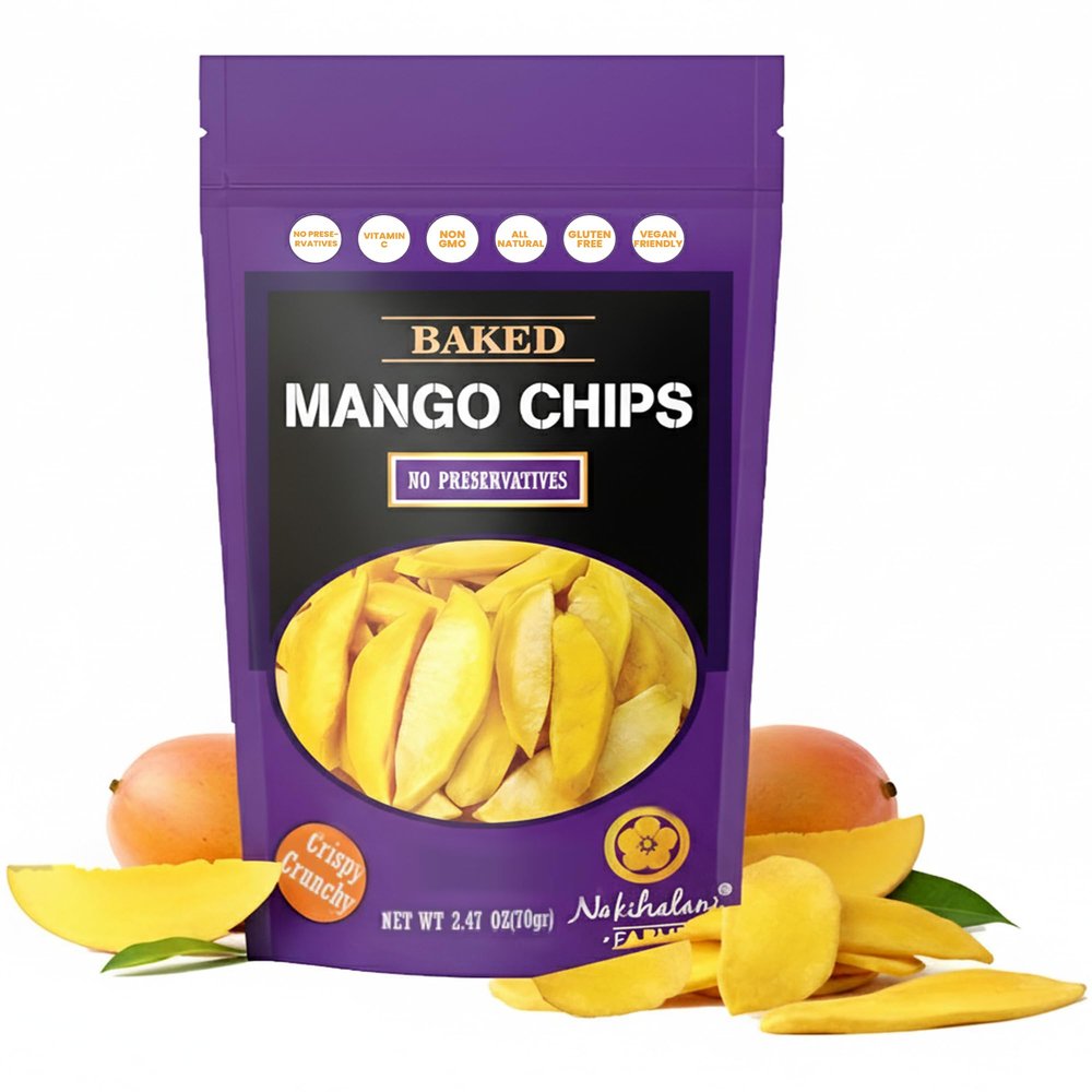 Baked Mango Chips by Nakihalani Farm (2.8 oz) - Crunchy Dried Snacks for Adults and Kids, Non-GMO, Gluten-Free & Vegan Snacks Dried Mango Slices in Resealable Bag