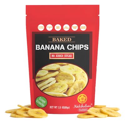 Baked Banana Chips by Nakihalani Farm (2.8 oz) - Crunchy Dried Snacks for Adults and Kids, Non-GMO, Gluten-Free & Vegan Snacks Dried Banana Chips in Resealable Bag