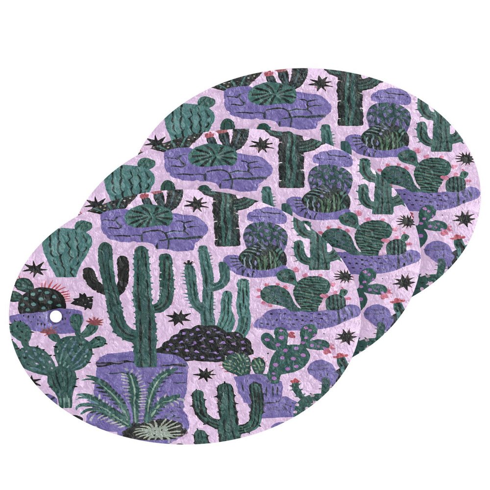 KOCOART Cactus Pattern on Purple Background Dish Scrub Sponges Kitchen Non Scratch Reusable Compressed Cellulose Sponge Hanging for Household Cleaning Washing Dishes Pots and Pans 3 Pack