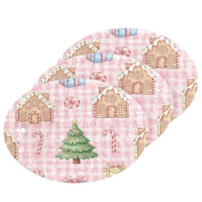KOCOART Christmas Gingerbread Houses and Candycanes Dish Scrub Sponges Kitchen Non Scratch Reusable Compressed Cellulose Sponge Hanging for Household Cleaning Washing Dishes Pots and Pans 3 Pack