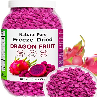 7oz Freeze Dried Dragon Fruit Pieces - 100% Natural Crispy Dry Fruit Flakes, No Gluten, Dried Pitaya for Baking, Travel, Smoothies, Yogurt